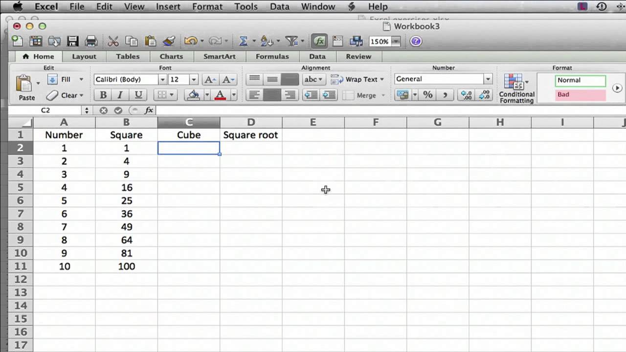 where is exponential key in excel for mac